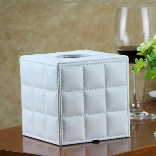 Pu Leather Tissue Box Holder, Square Napkin Holder Pumping Paper Case Dispenser, Facial Tissue Holder With Magnetic Bott