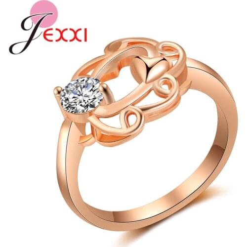 New Arrival Single One Round Cut Cubic Zirconia Design Trendy Heart Rose Gold Rings For Women Wedding Engagement Gifts