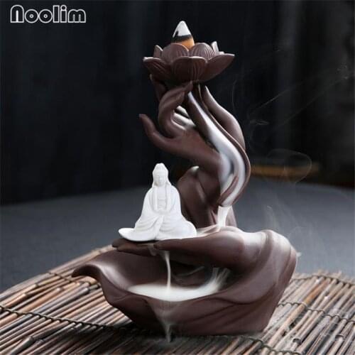 Buddha Hands Ceramic Backflow Incense Burner Creative Lotus Incense Cones Holder Handicraft Home Tower Ornaments Aroma Censer