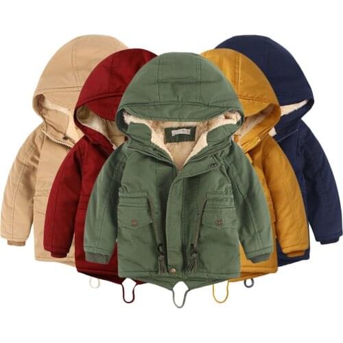 Children Boys Girls Winter Thick Warm Padded Jacket Coat With Hoody Baby Kids Woolen Outerwear Overall Child Snowsuit Clothes