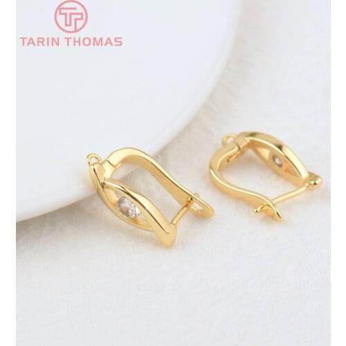 4PCS 10.5x15.5MM Hole 1.5MM 24K Gold Color Brass with Zircon Earring Clasp High Quality DIY Jewelry Making Findings Accessories