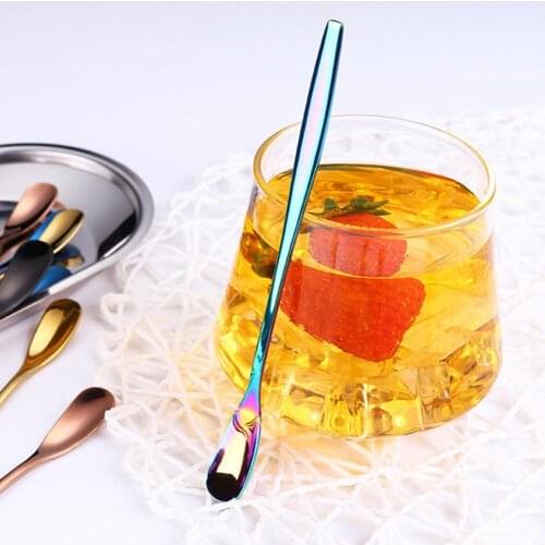 Stainless Steel Coffee Dessert Spoon Square Head Long Handle Teaspoon Tableware Accessories Tea Spoons Kitchen Tools