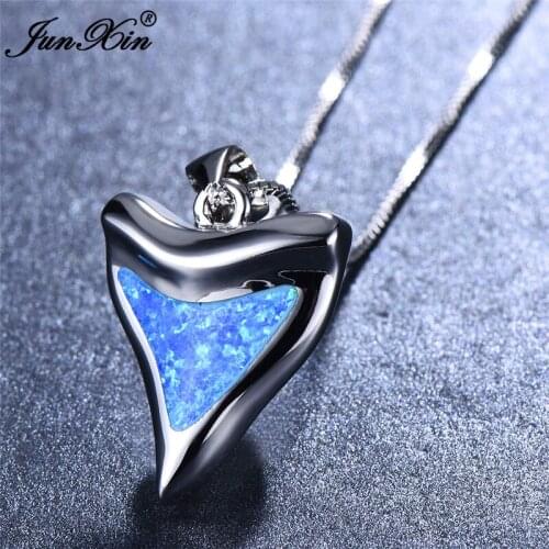 Cute Female Triangle Pendants Necklaces Boho Blue White Fire Opal Choker Necklace Fashion silver color Wedding Jewelry