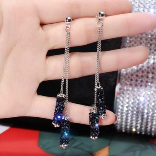 Fashion Jewelry Personality Temperament Blue Crystal Tassel Earrings Bridal Earring Oorbellen Earrings For Women Long Earrings