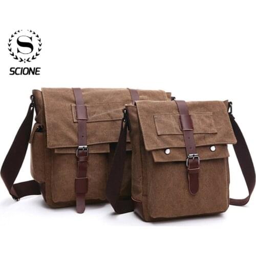 Scione Retro Men Messenger Bags Canvas Handbags Leisure Work Travel Bag Man Business Crossbody Bags Briefcase for Male Bolsas