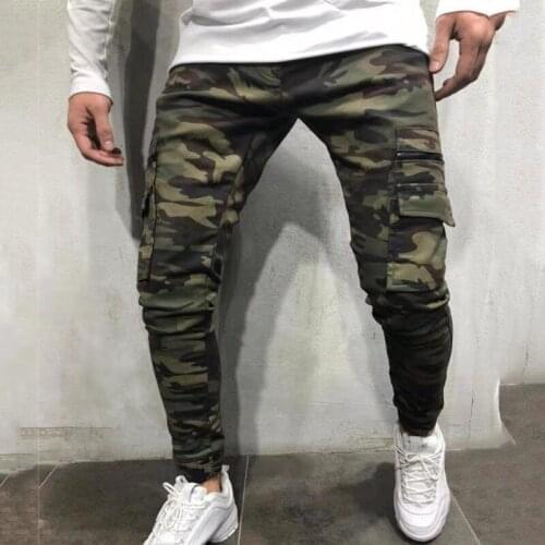 Men multi-pocket Small Feet Jeans Long Camouflage Overalls New Jeans Fashion High Quality Casual Jeans For Male