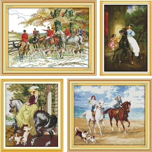 Aristocrat on Horseback Handmade Cross Stitch Kits 11CT 14CT Printed Patterns Crafts DIY Fabric Sewing Needlework Embroidery Set