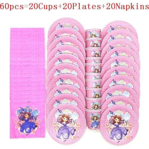 Disney Sofia the First Party Supplies Decorations Kids Birthday Disposable Tableware Cups Princess Party theme Favors Girls Set