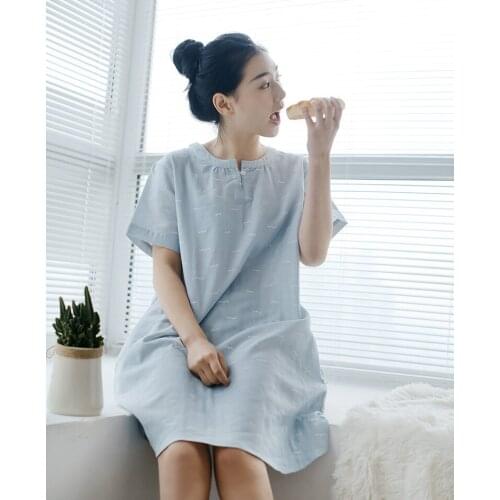 Plus Size Summer Loose Women Cotton Sleepwear Leisure Short Sleeve Gauze Nightgowns Printing Fruits Big Size Nightdress