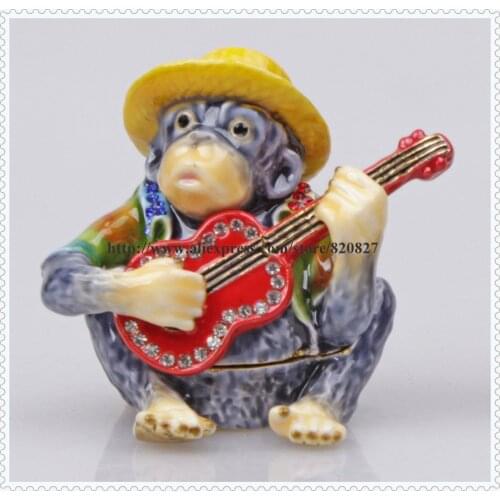 Monkey Bejeweled Collectible Trinket Jewelry Box Pewter Keepsake Jewelry Pill Box Monkey Jewelry Box