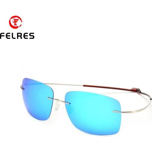 FELRES B-Titanium Rimless Polarized Sunglasses Men Ultra Light Screwless Eyewear Square Driving Colorful Glasses New F012
