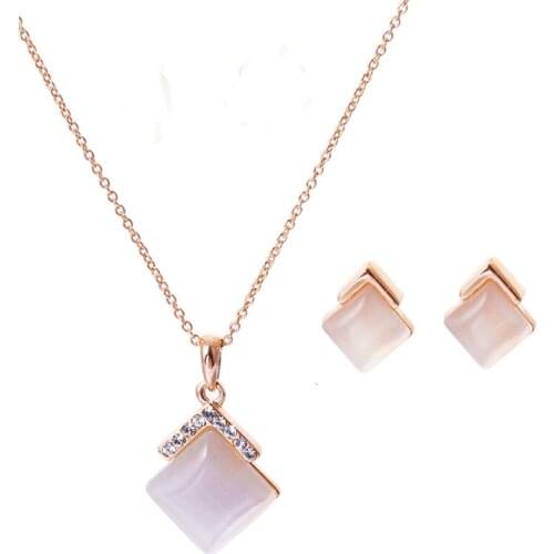 Ociki Rose Gold Color Fashion Opal Crystal Chokers Necklace and Earrings Jewelry Set for Women Drop Shipping Jewelry wholesale