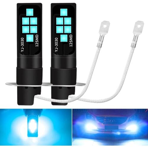 2Pcs Super Bright H1 H3 Front Rear Fog Lights CANBUS Auto Driving Bulbs 3030SMD LED Head Lamp DC12V White Orange Ice Blue