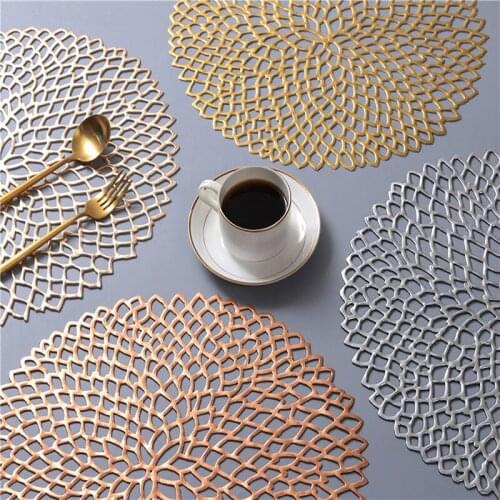 38cm PVC Placemat For Dining Table Plastic Hollow Insulation Round Baroque Mediterranean Coaster Pads Table Bowl Mats Home Decor