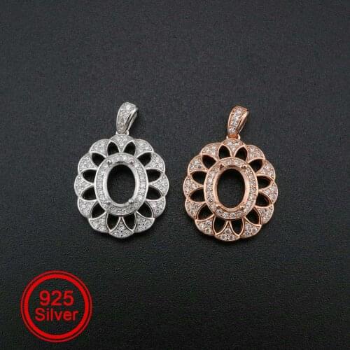 1Pcs 6x8MM Oval Prong Pendant Settings Vinatge Style Rose Gold Plated Solid 925 Sterling Silver Charm Bezel Tray 1421137