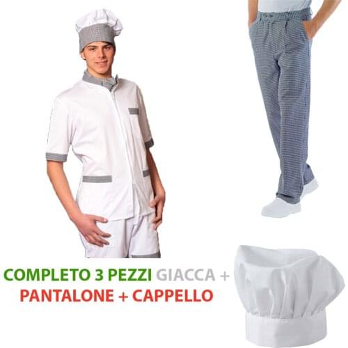 Full chef jacket and pants with hat chef kitchen salt and pepper