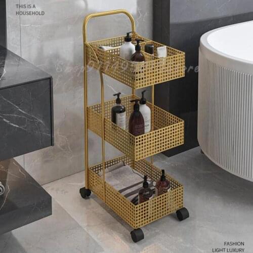 Nordic Wrought Iron Rack Bedroom Kitchen Net Red Removable Bathroom Storage Rack With Wheel Trolley