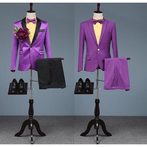 Chorus stage mariage groom wedding suits for men blazer boys prom suits fashion slim masculino latest coat pant designs purple