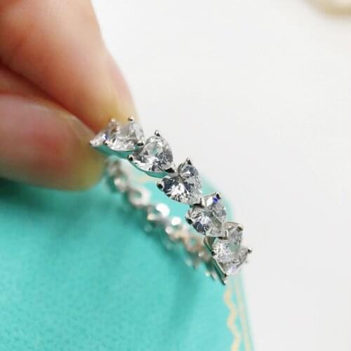 Sparkling 925 Sterling Silver 5*5mm Heart-Shaped Simulated Moissanite Diamond Wedding Engagement Rings Romantic Gift