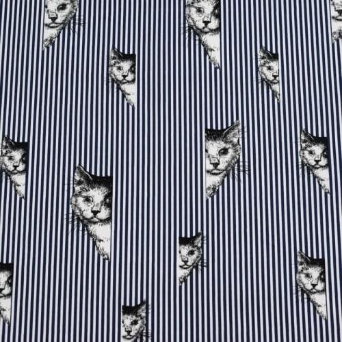 Navy blue the cat print stripe reactive printing and dyeing Micro stretch cotton fabric for shirt dress patchwork tissu telas