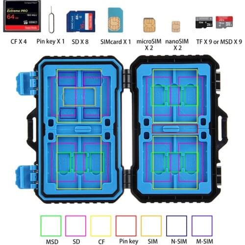 WaterProof 27 in 1 Memory Card Case for 4CF+8SD+9TF+1Card PIN+1Standard SIM+2Micro-SIM+2Nano-SIM Storage Card Box