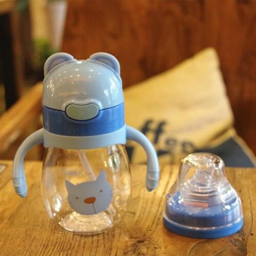 YiHAO Kettle 320 ml Childrens straw double-sided dual-use baby pacifier bottle cartoon double handle plastic water bottle