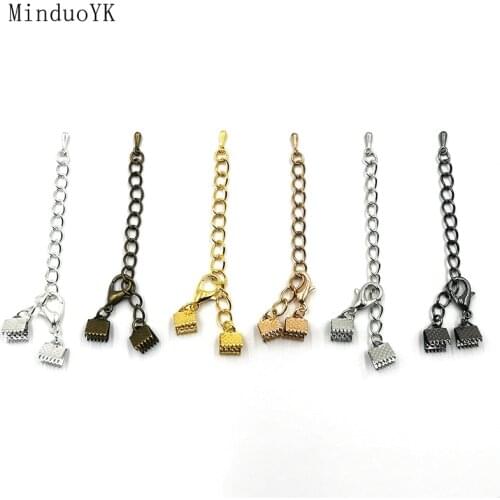 10Pcs Leather Cord Clip End Clasps Lobster Clasps Water Drop Charms Extended Extension Tail Chains For Jewelry Making Findings