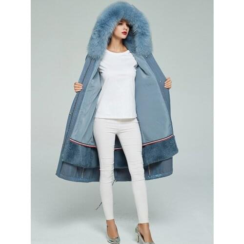 Parka Real Female Natural Rabbit Liner Long Trench Coat Winter Jacket Women Fox Fur Collar Warm Overcoat MY
