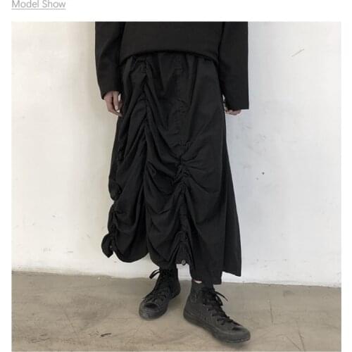 Large drawstring design Yamamoto dark black pleated skirt new pleated skirt in spring 2021