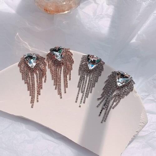 Luxury Crystal Tassel Long Drop Earrings For Women Elegant Rhinestone Hanging Earrings Wedding Jewelry