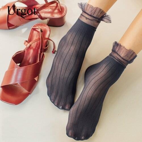 Urgot Women Socks 1 Pair Spring New Fashion Socks Solid Color Woman Soft Cute Long Socks For Women Mesh Thin Socks High Quality