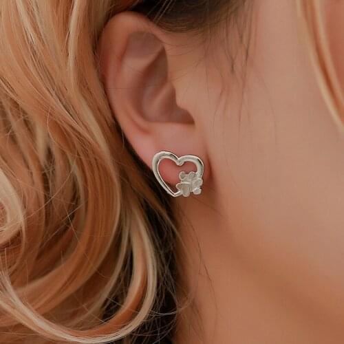 RONGQING 12pair/lot Heart Stud Earrings 2019 New Arrival Fashion Animal Cat footprints Stud Earrings for Women Party Gift