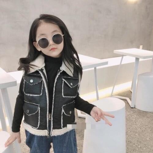 Boys and Girls Vest PU Leather Vests Kids Plus Velvet Padded Jacket Leather Waistcoat 2020 Autumn and Winter New Baby Clothes