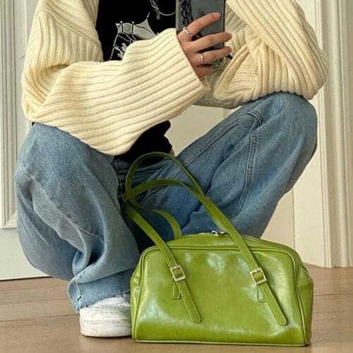 Winter Fashion Women Green Big Shoulder Bags PU Leather Female Purse Handbags Large Capacity Ladies Daily Small Casual Tote
