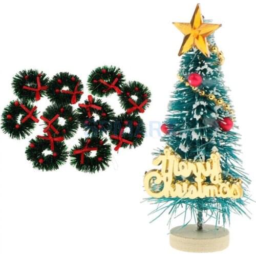 1/12 Dollhouse Miniature Christmas Ornament Kits - 10 Pieces Christmas Wreath Garland & Christmas Tree Model For Kids Gifts Toy