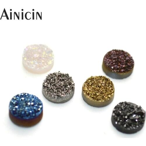 10pcs Many Colors Natural Shine Druzy Crystal 8mm Coin Beads Fashion Rings Making Materials
