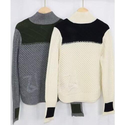 100% Cashmere Womens Turtleneck Knitted Sweaters Color Patchwork Embroidery Letters Long Sleeve Knitwear Top Autumn