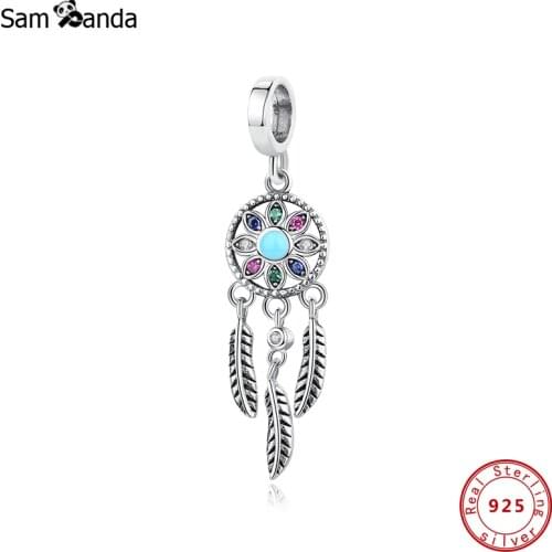 100% 925 Sterling Silver Charms Bohemian Dream Catcher Pendant Charm Bead Fit Original Bracelets Necklaces Women DIY Jewelry