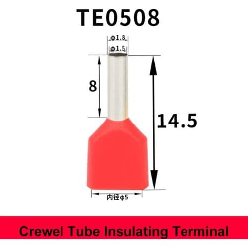 1k pieces/packet TE0508 brass insulated cold pressed terminal wire connect orTE Preinsulated tube-type insulated terminal double