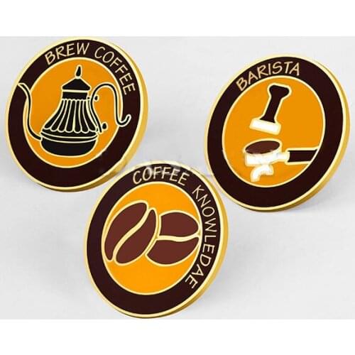 3pcs/set Creative Coffee Beans Pot Grinder Brooches Metal Lapel Pins Vintage Barista Badges for Clothing Backpack Decor