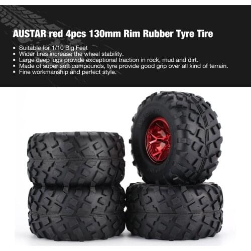 AUSTAR 4pcs AX-3004 130mm Rim Rubber Tyre Tire Wheel Plastic Hub for 1/10 RC Bigfoot Model HSP HPI Beadlock Spare Parts
