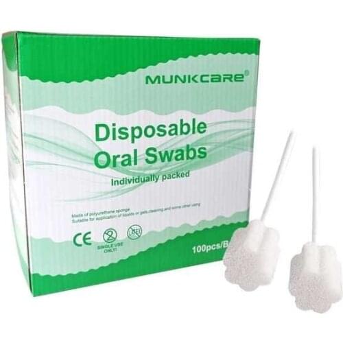 MUNKCARE White Disposable Oral Care Swabs Sponge Mouth Cleaning Swab Oral Foam Care Stick For Baba