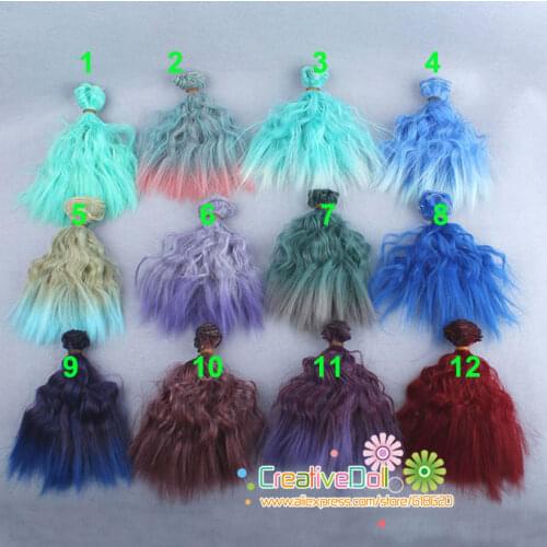 Free shipping 15cm Doll wigs/ diy doll curly rainbow color hair for 1/3 1/4 1/6 BJD SD doll