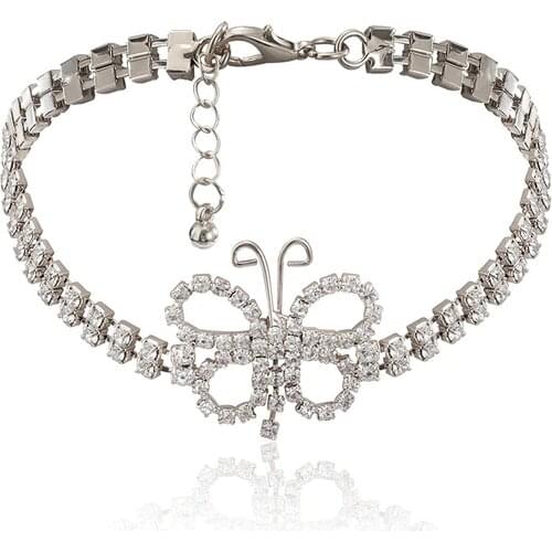 Shiny Double Layer Boho Rhinestone Butterfly Charm With Crystal Chain Fashion Necklaces Bijoux For Women Elegant Choker Jewelry