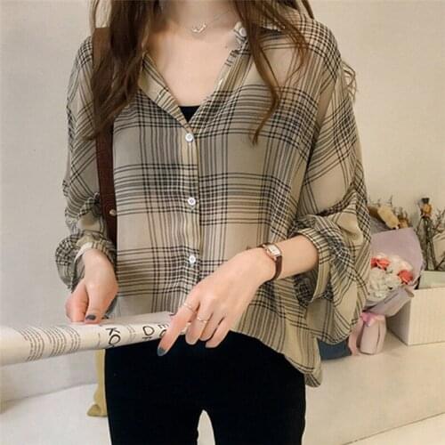 Sexy Womens Casual Long Sleeve Chiffon Blouse Button Down Turn Down Collar Shirt Ladies Spring Autumn Striped Loose Tops Blouse