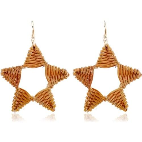 Bohemian ethnic rattan handmade knit cutout stars pendant earrings exquisite simple womens personality trend jewelry earrings
