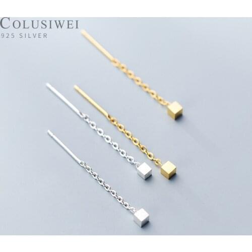 Colusiwei Geometric Square Long Chain Drop Earrings for Women Cube Design 925 Sterling Silver Fashion Stylish Jewelry Brincos