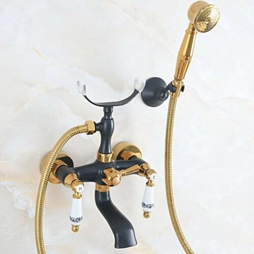Black Gold Wall Mounted Bathroom Clawfoot Bathtub Faucet & Hand Shower Basin Sink Mixer Tap & Hand Shower zna570