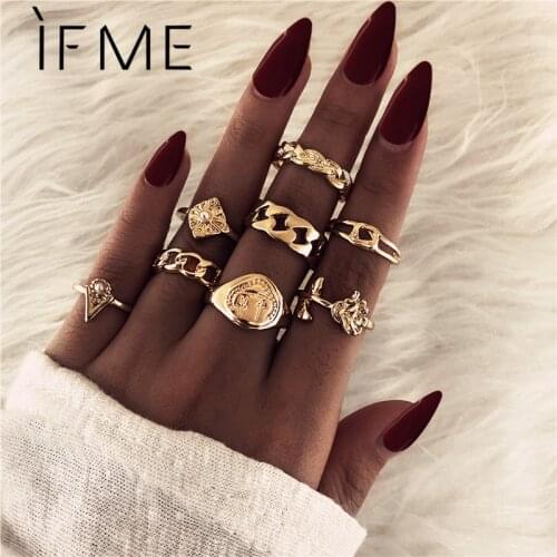 IF ME Punk Vintage Gold Silver Color Rose Finger Ring Set for Women Carved Metal Shield Knuckle Joint Rings Female Party Jewelry