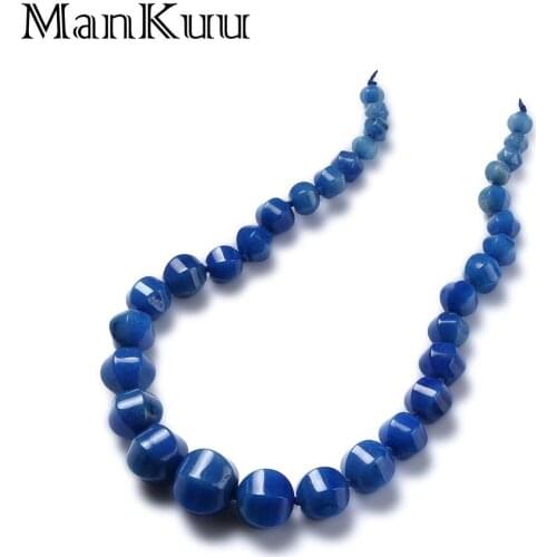 Mankuu 8-20mm Gradient Sizes Curved Hexagon Jades Blue Natural Stone Beads For Jewelry Making Polishing Faceted Gem Stone Beads